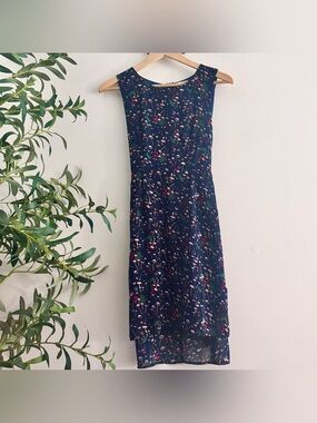 Navy Mushroom Print Sleeveless Tie Back Waist, Hi-Lo Cut, Midi Dress - SZ MED⚠️
